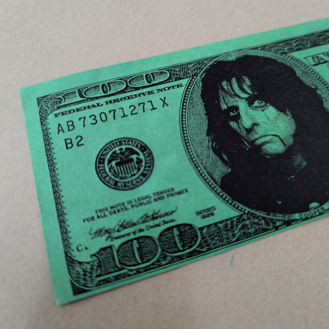 Alice Cooper - Dark Green Promotional $100 Bill