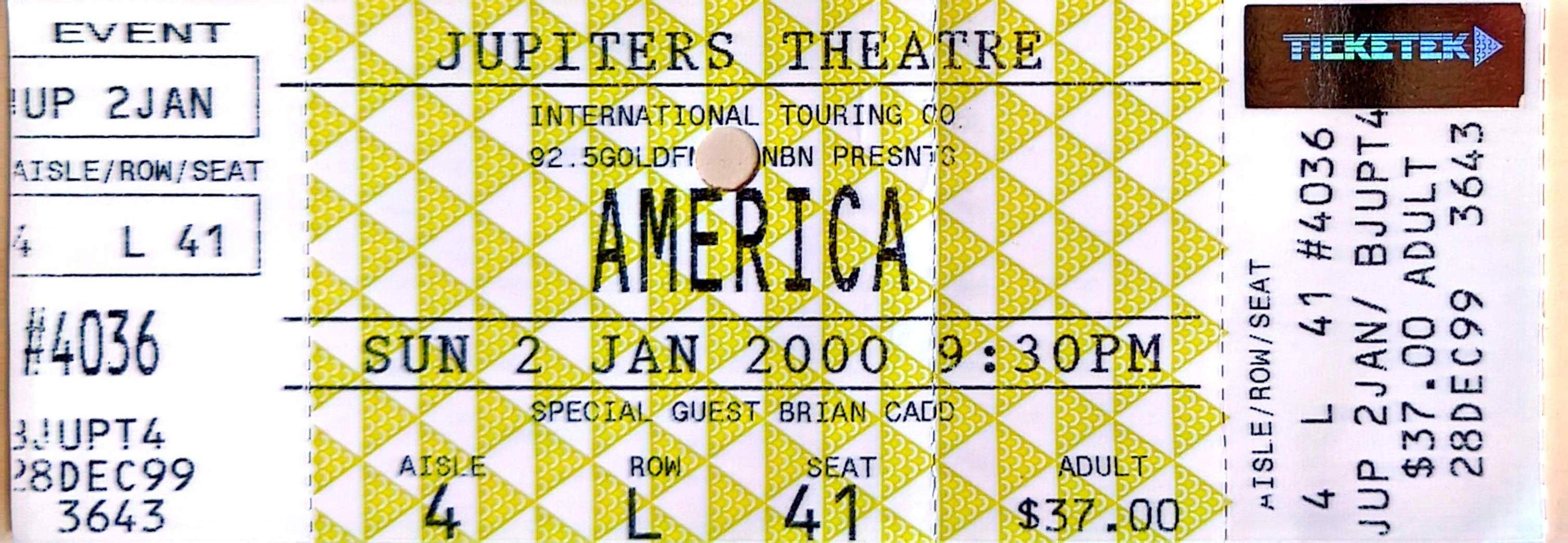 America - 2000  Original Vintage Concert Ticket Seat 41