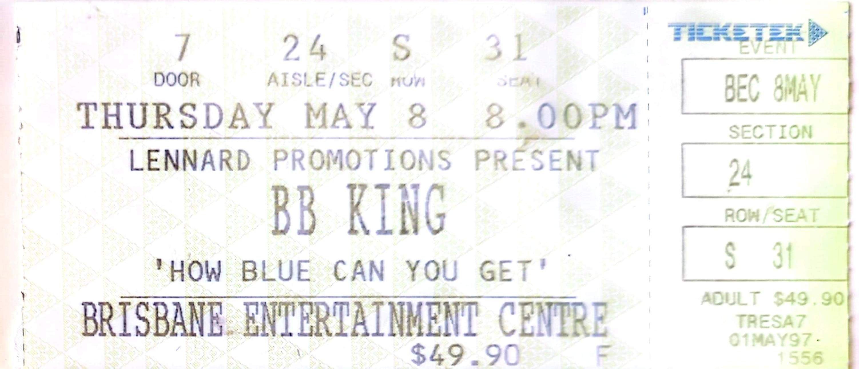 B.B. King - 1997  Original Vintage Concert Ticket Seat 31