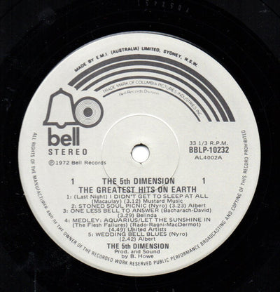 Fifth Dimension - Greatest Hits On Earth Vinyl LP (Used)