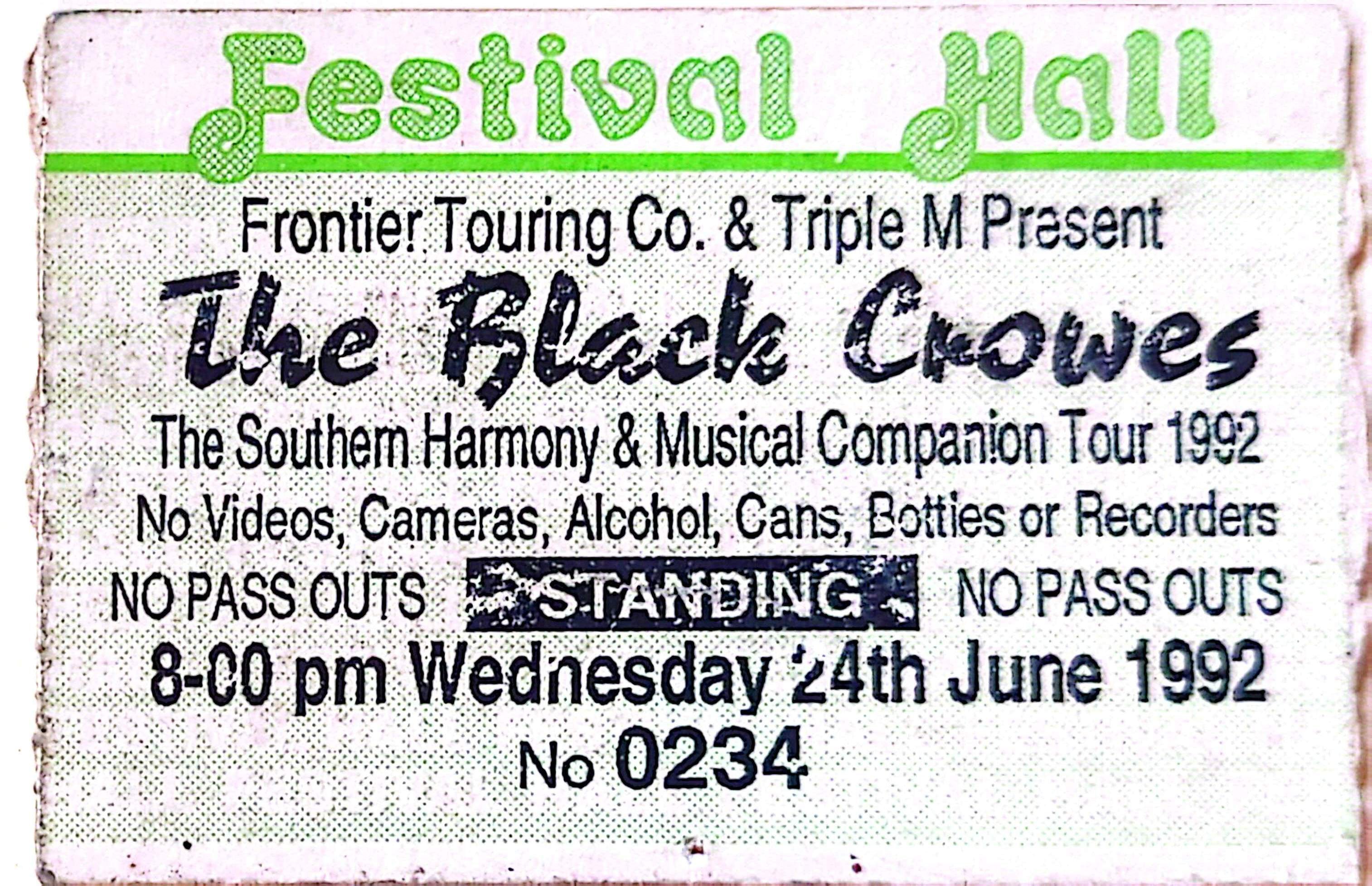 Black Crowes - 1992 Original Vintage Concert Ticket Seat 234