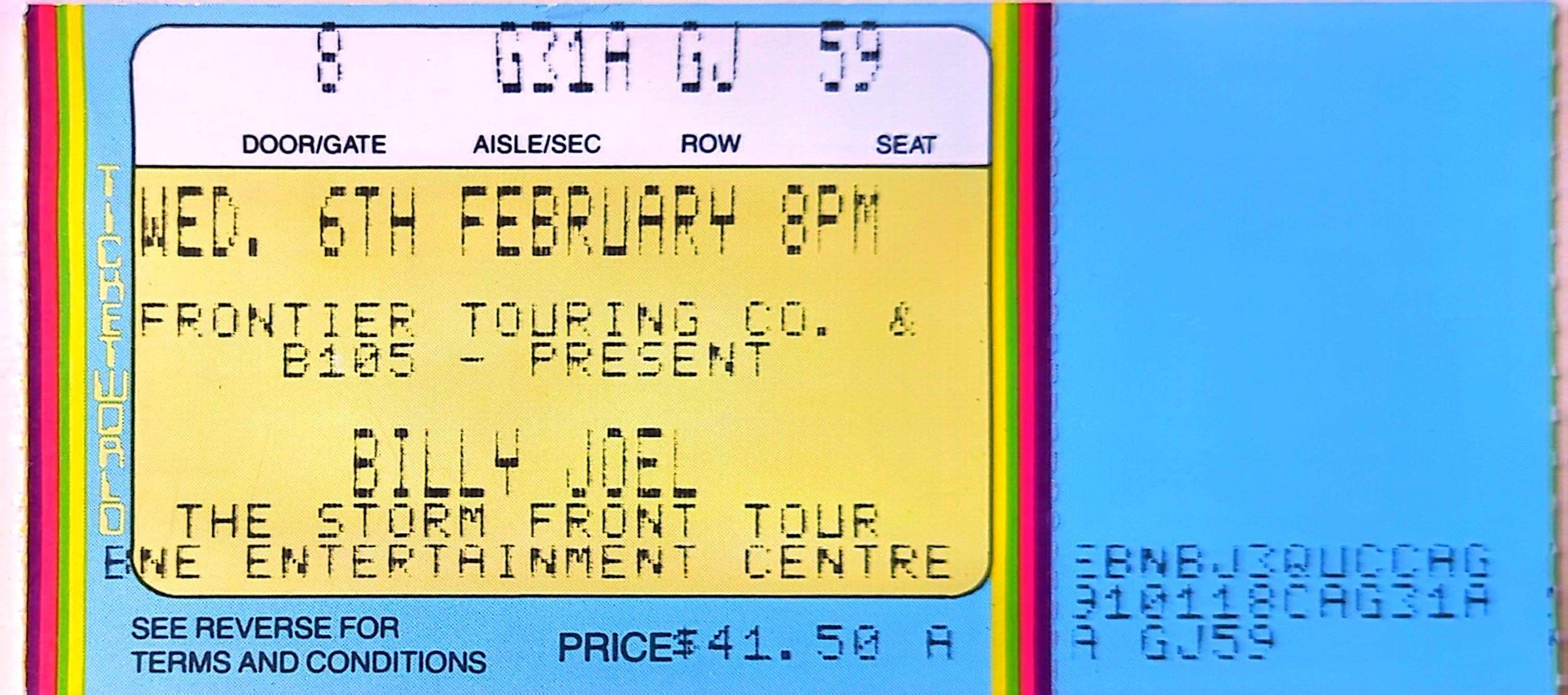 Billy Joel - 1989 Original Vintage Concert Ticket Seat 59