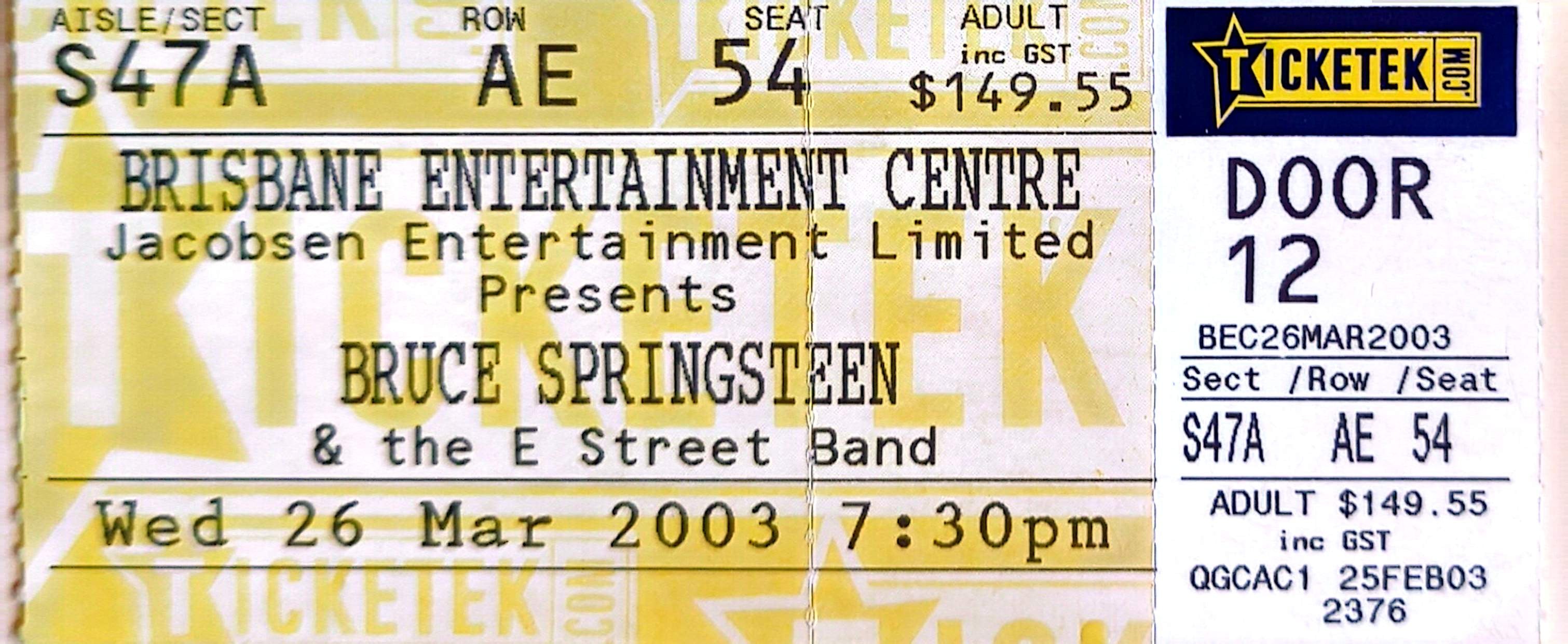 Bruce Springsteen and The E Street Band - 2003 Original Vintage Concert Ticket Seat 54