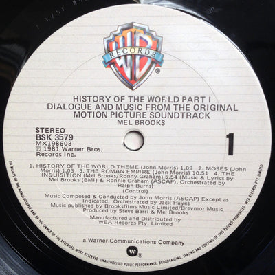 Soundtrack - Mel Brooks' History Of The World Part 1 (Dialogue And Music From The Original Motion Picture Sound Track) Vinyl LP (Used)