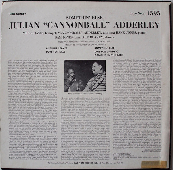 Cannonball Adderley, Miles Davis, Hank Jones, Sam Jones & Art Blakey - Somethin' Else Vinyl LP (Used)