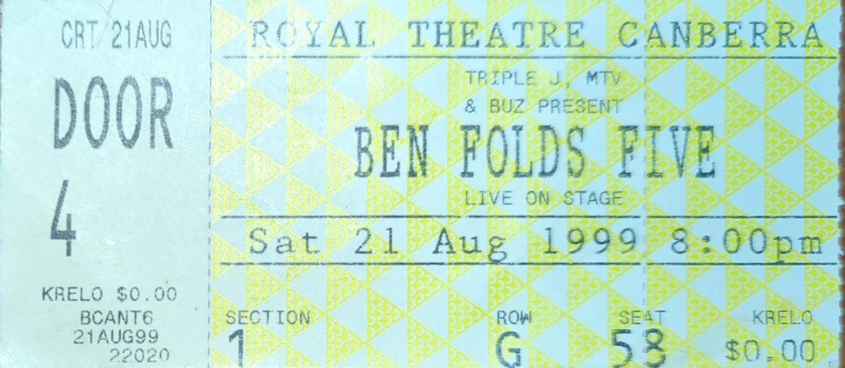 Ben Folds Five - 1999 Original Vintage Concert Ticket Seat #G58