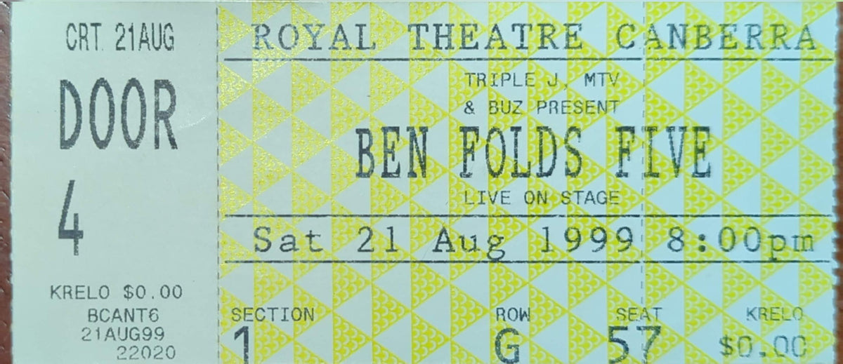 Ben Folds Five - 1999 Original Vintage Concert Ticket Seat #G57
