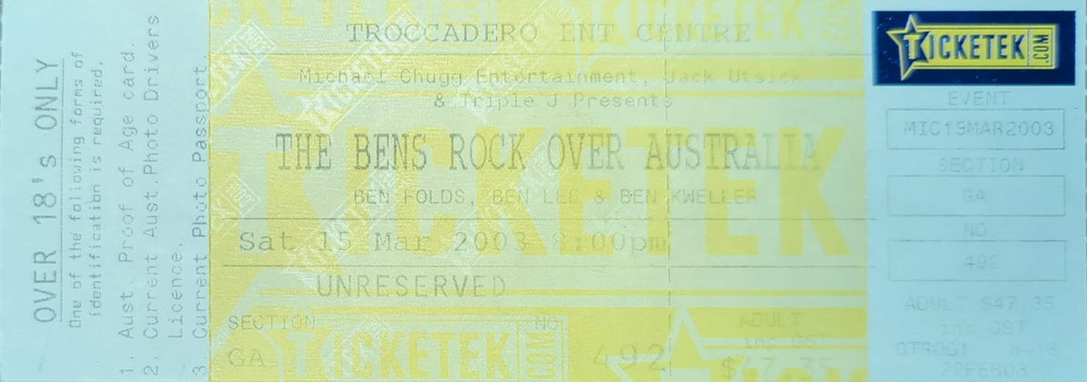 Bens - 2003 Original Vintage Concert Ticket Seat #492