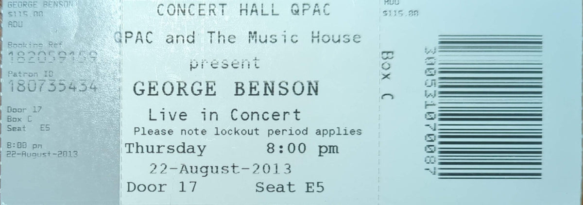 George Benson - 2013 Original Vintage Concert Ticket Seat #E5