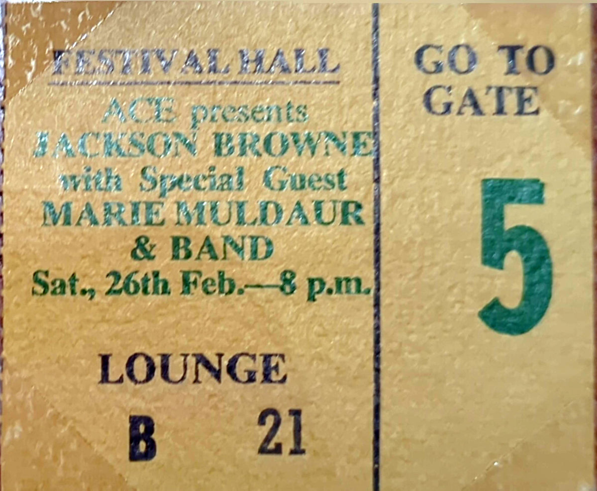 Jackson Browne & Marie Muldaur - 1977 Original Vintage Concert Ticket Seat #B21