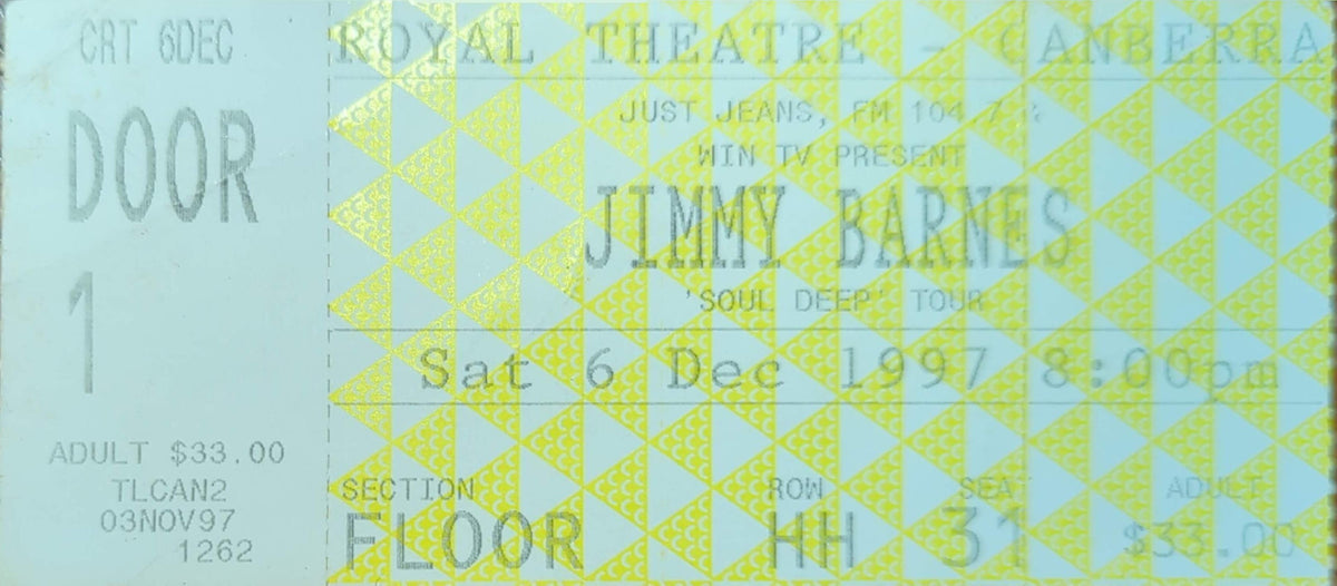 Jimmy Barnes - 1997 Original Vintage Concert Ticket Seat #HH31