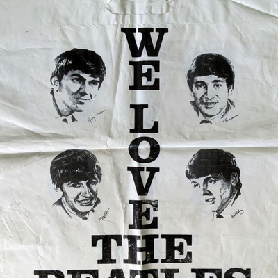 Beatles - Vintage 1970s We Love The Beatles White Shopping Bag