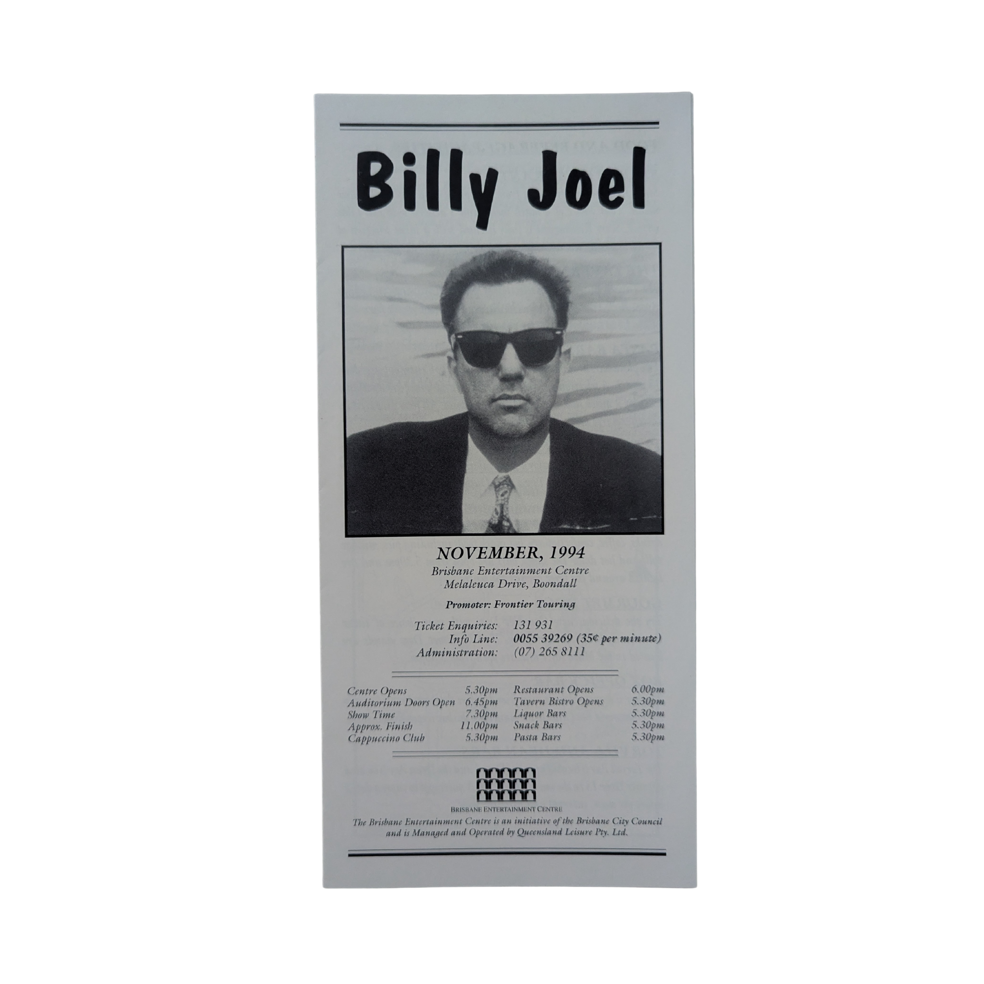 Billy Joel - Brisbane Entertainment Centre 1994 Promotional Brochure