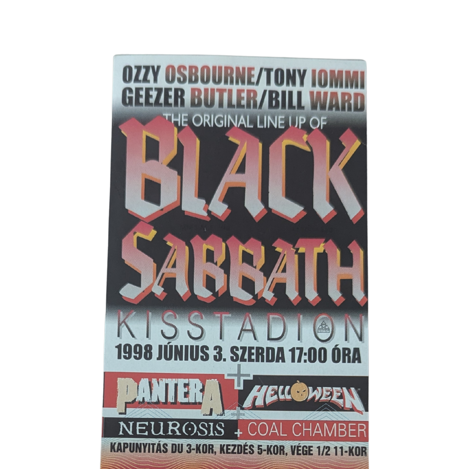Black Sabbath - Budapest 1998 Original Vintage Concert Ticket