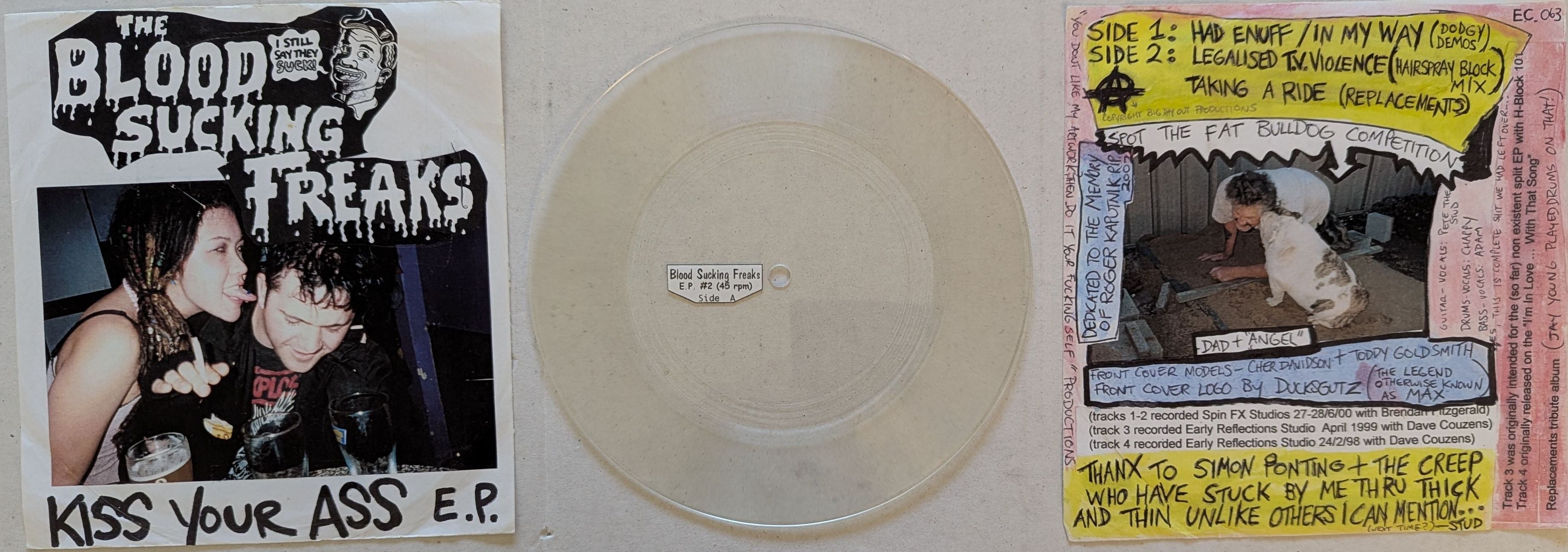 Blood Sucking Freaks - Kiss Your Ass Transparent Clear Coloured 7" Vinyl EP  (Used)