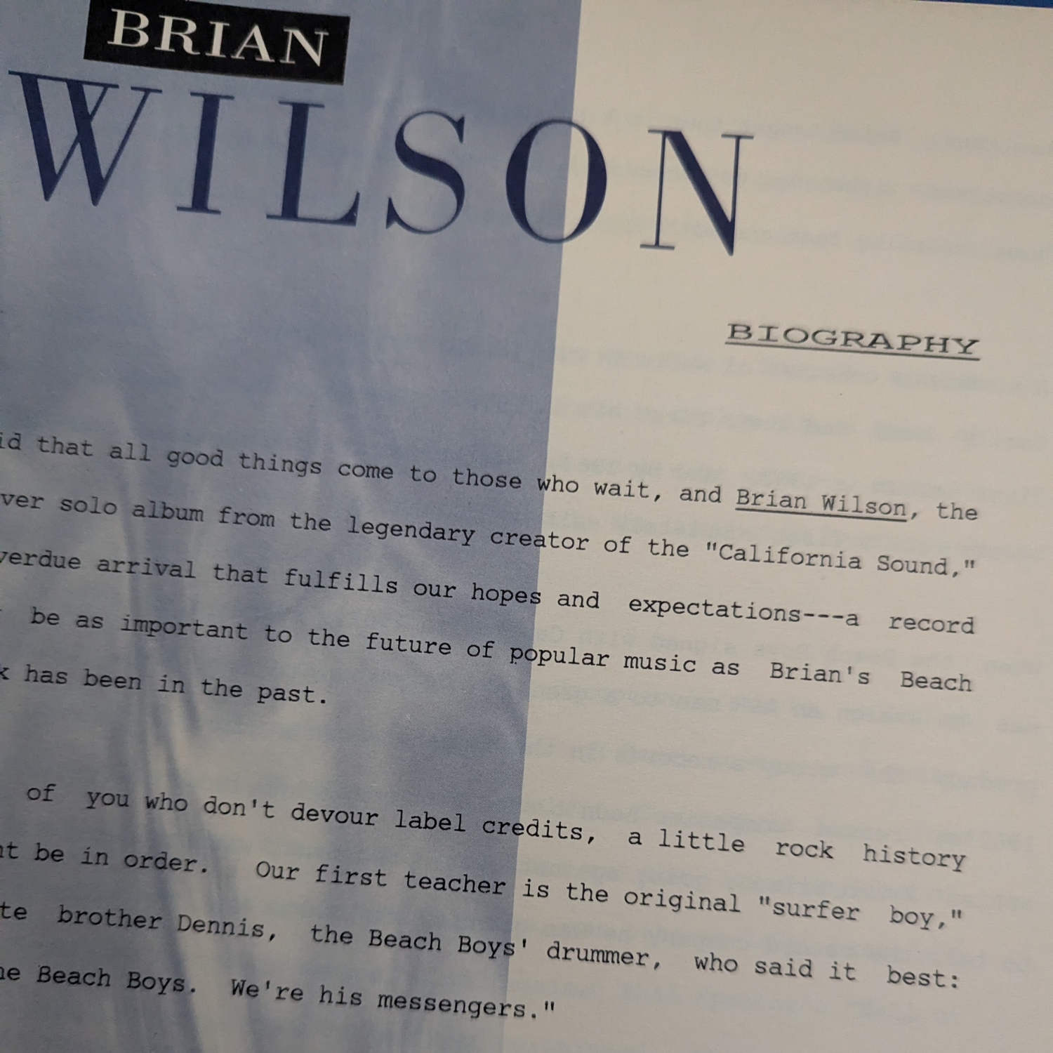Beach Boys - Brian Wilson Press Kit 1991