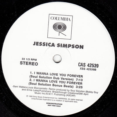 Jessica Simpson - I Wanna Love You Forever 12" Vinyl Single (Used)