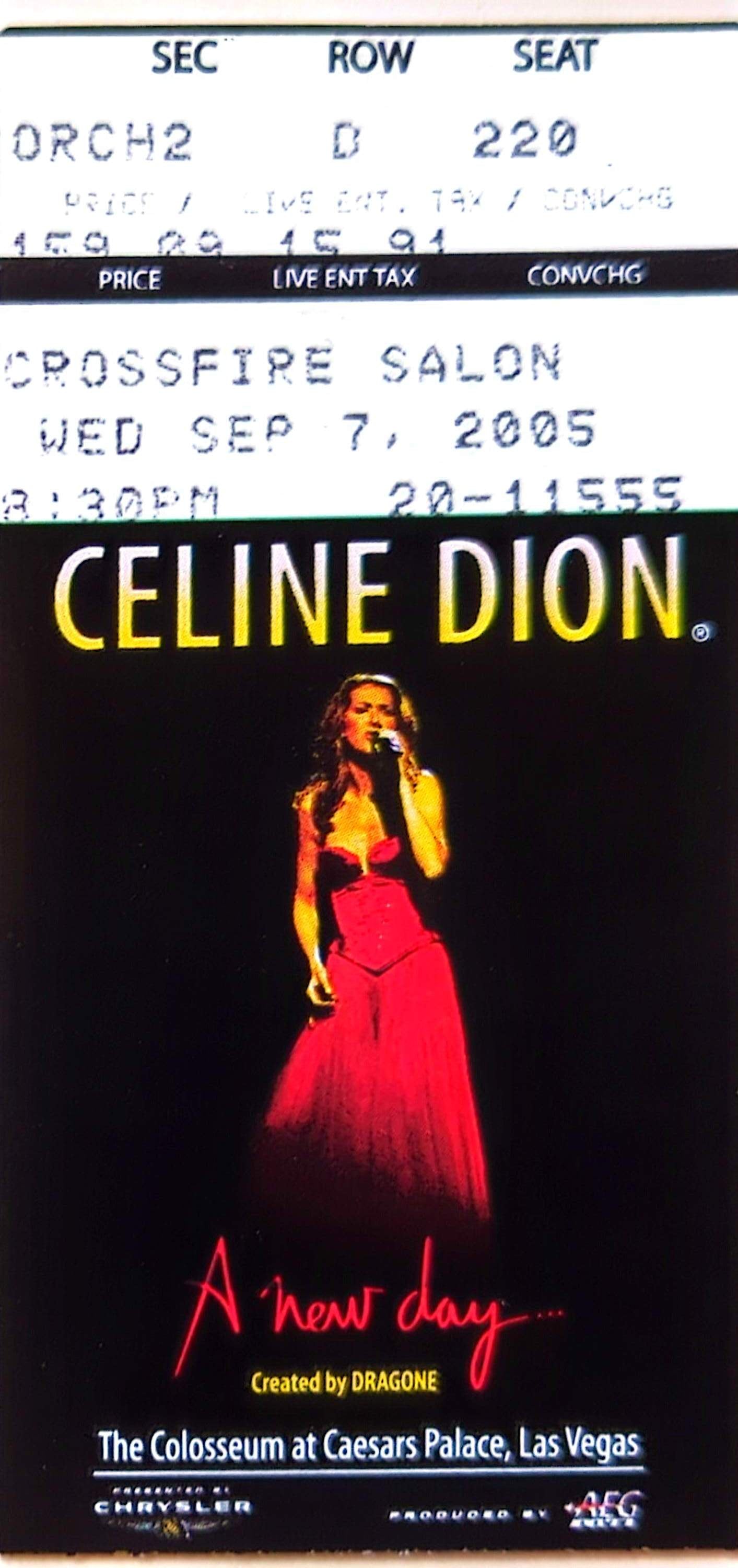 Celine Dion - 2005 Original Vintage Concert Ticket Seat 220