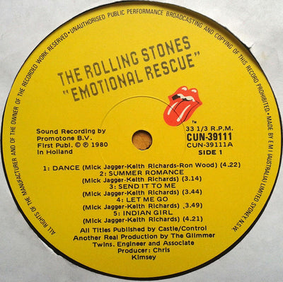 Rolling Stones - Emotional Rescue Vinyl LP (Used)