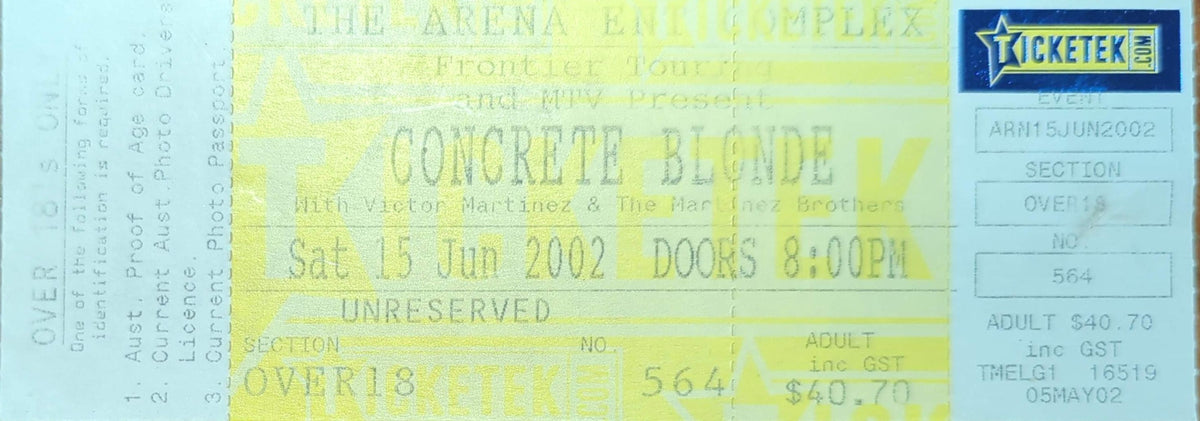 Concrete Blonde - 2002 Original Vintage Concert Ticket Seat #564