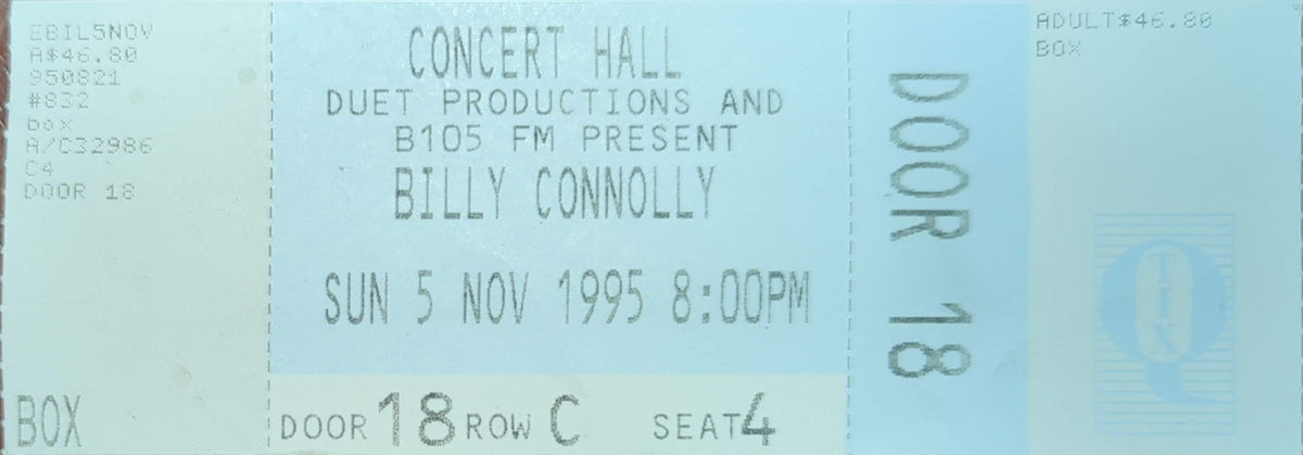 Billy Connolly - 1995 Original Vintage Concert Ticket Seat #C4