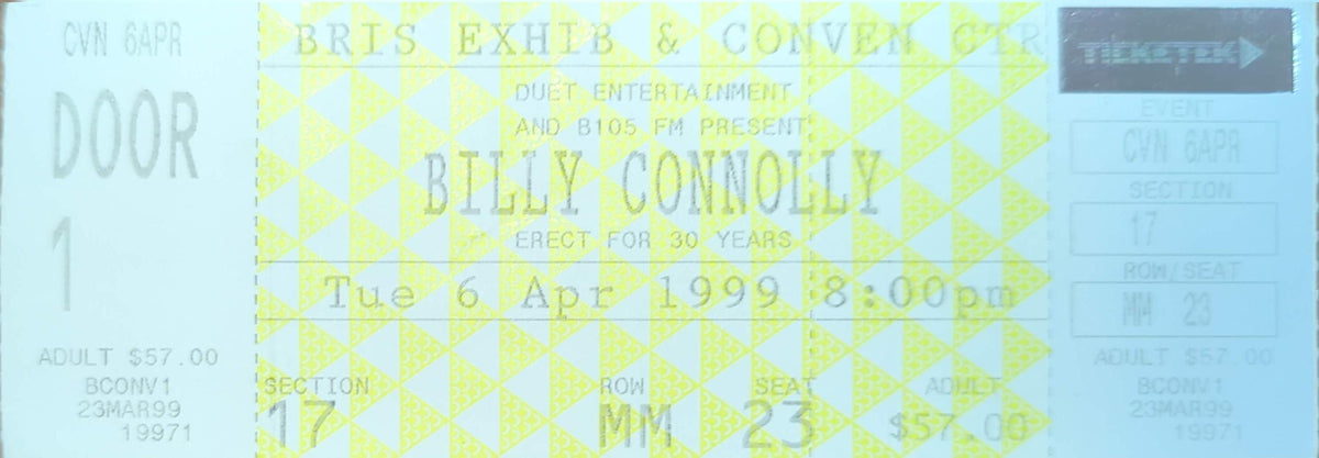Billy Connolly - 1999 Original Vintage Concert Ticket Seat #MM23