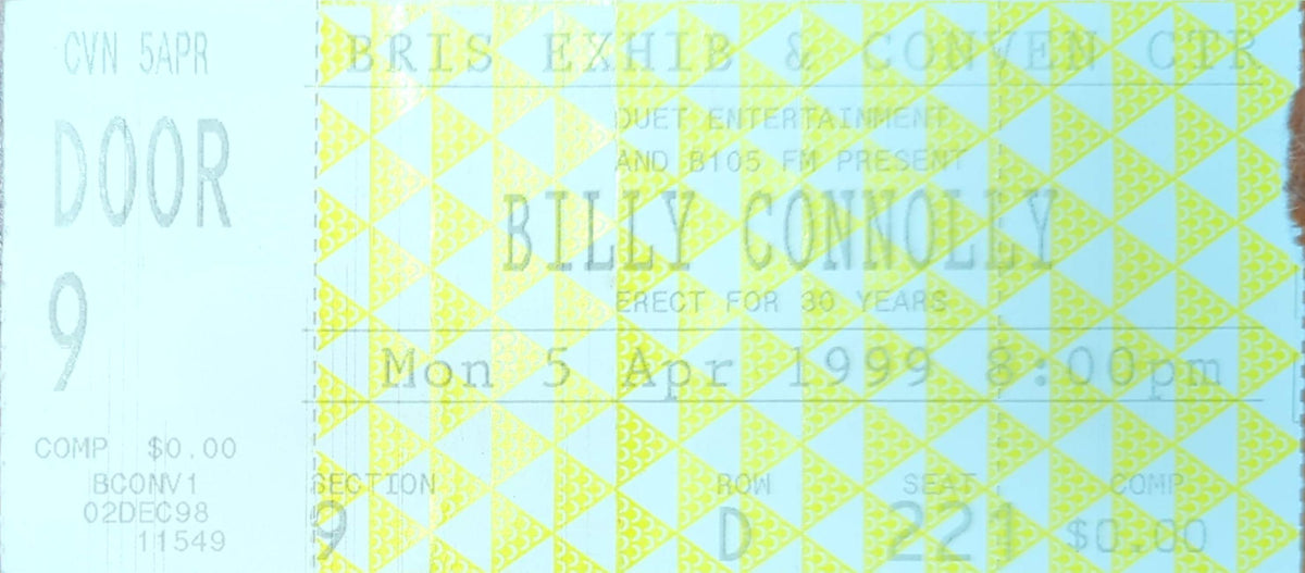 Billy Connolly - 1999 Original Vintage Concert Ticket Seat #D221