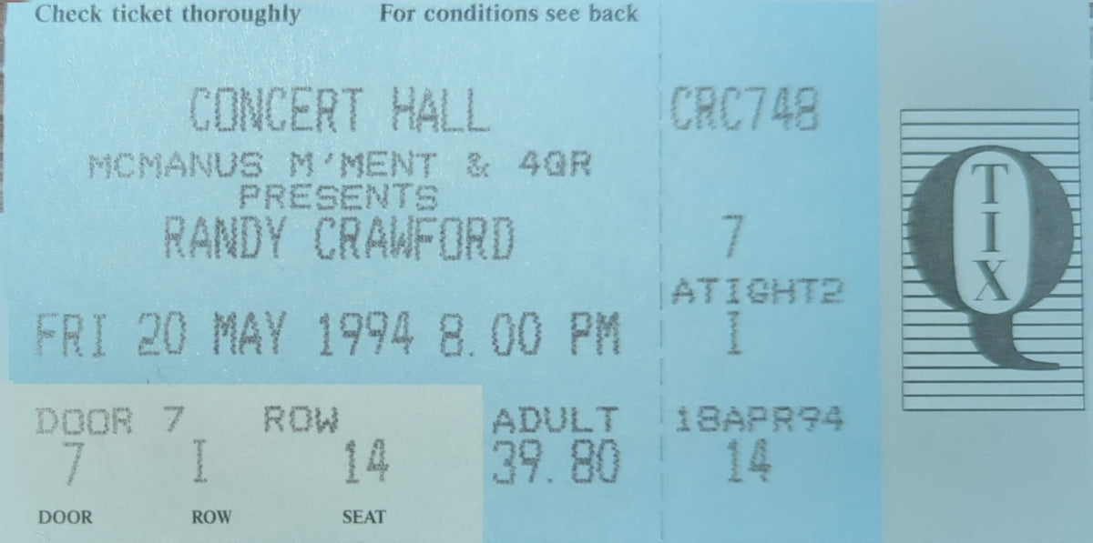 Randy Crawford - 1994 Original Vintage Concert Ticket Seat #I14