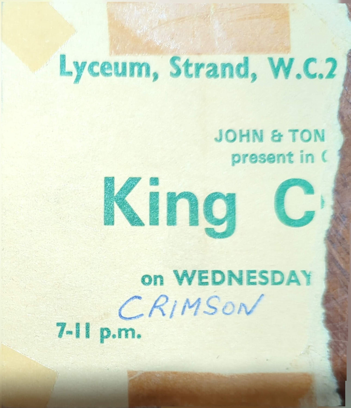 King Crimson - 1971 Original Vintage Concert Ticket