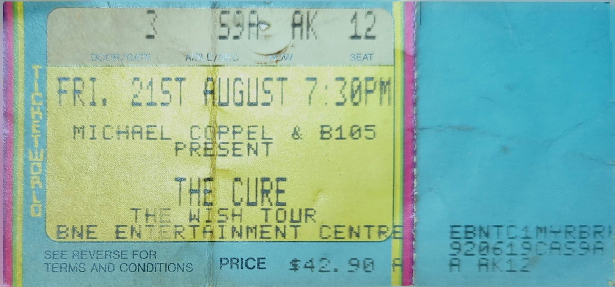 Cure - 1992 Original Vintage Concert Ticket Seat #AK12