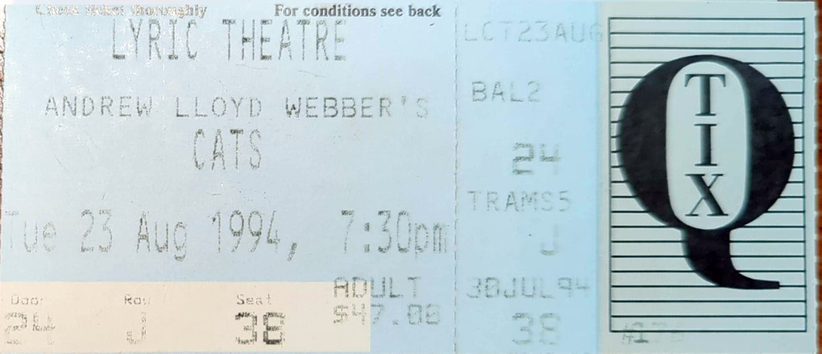 Cats - 1994 Original Vintage Concert Ticket Seat #J38