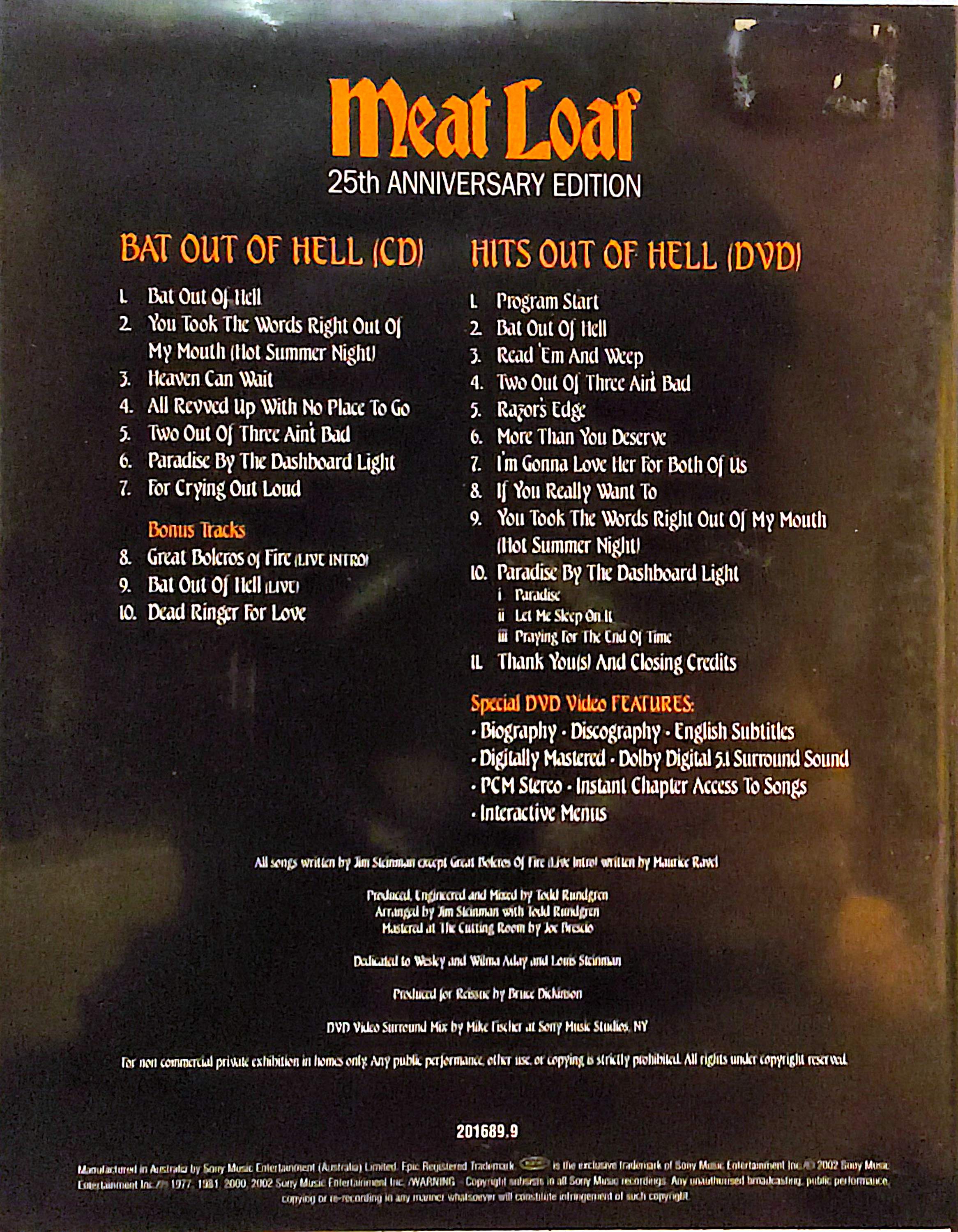 Meat Loaf - Bat Out Of Hell 25th Anniversary Edition DVD