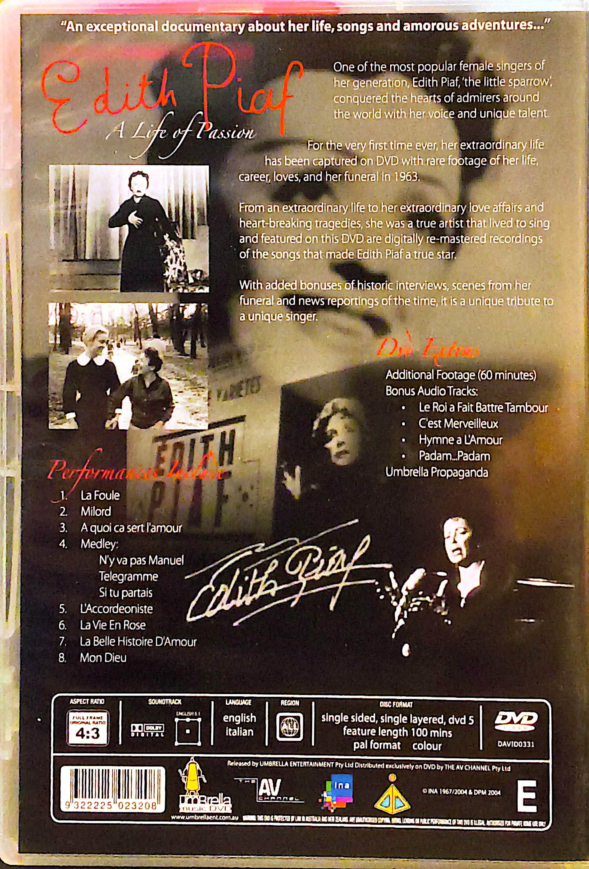 Edith Piaf - A Life Of Passion DVD