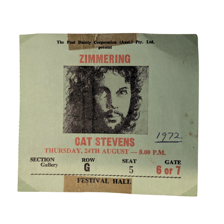 Cat Stevens - Zimmering Tour 1972 Original Vintage Concert Ticket