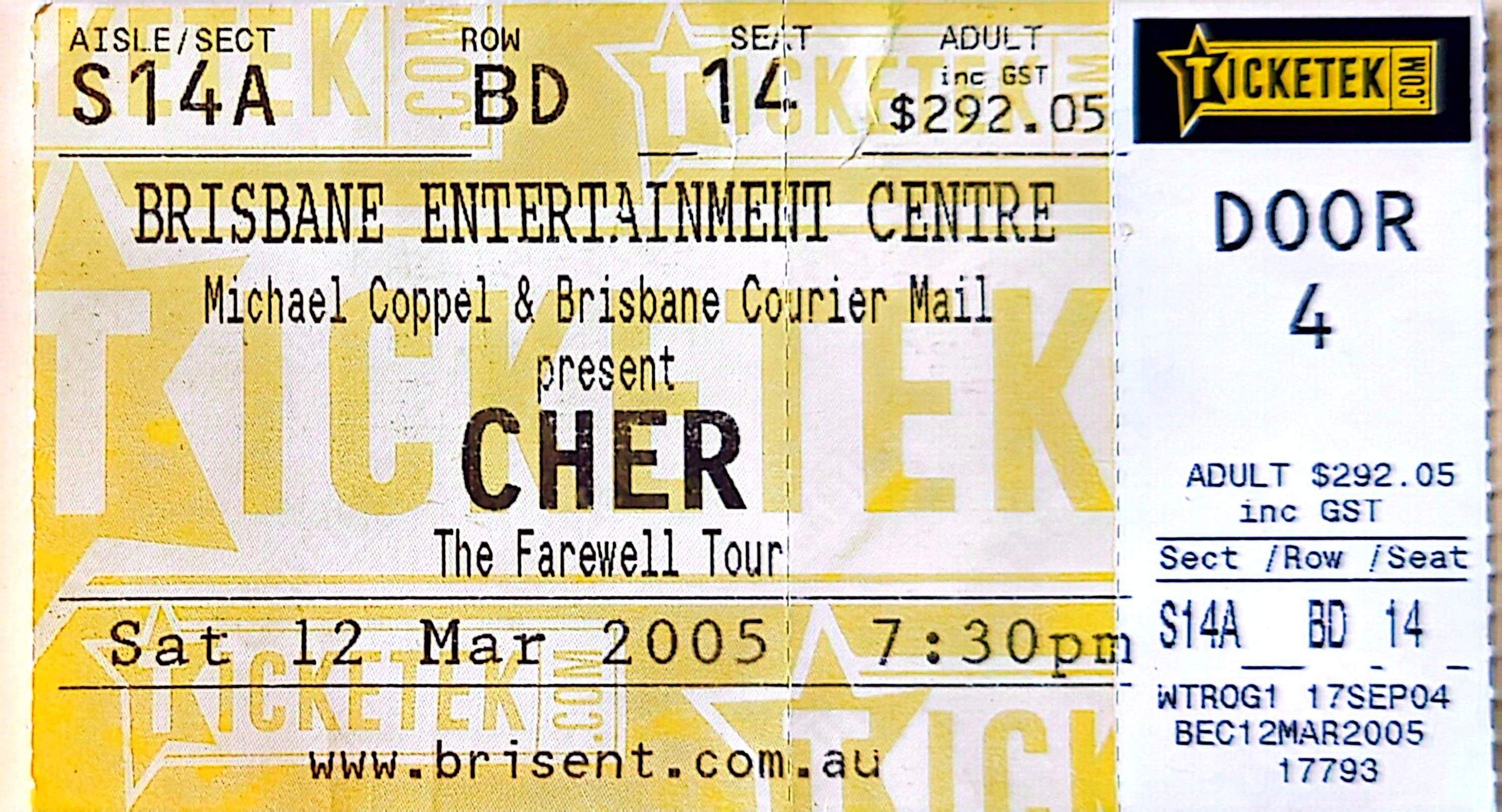 Cher - 2005 Original Vintage Concert Ticket Seat 14