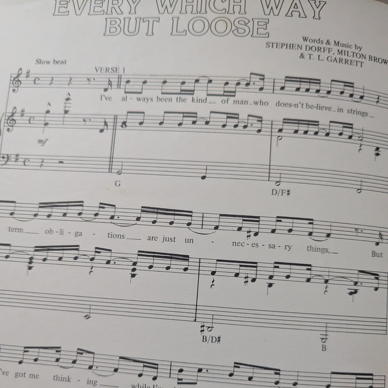 Clint Eastwood - Every Which Way But Loose Original Sheet Music (1978)