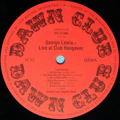 George Lewis & His Ragtime Band - Live At Club Hangover Vinyl LP (Used)