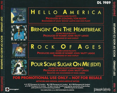 Def Leppard – Rock Of Ages CD Promo