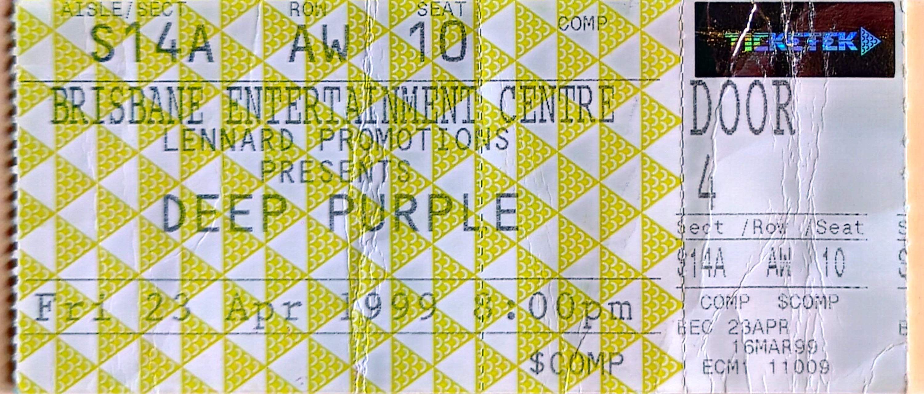 Deep Purple - 1999 Original Vintage Concert Ticket Seat