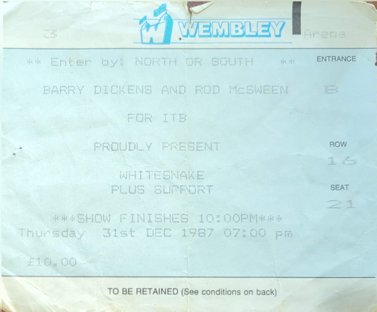 Whitesnake - 1987 Original Vintage Concert Ticket Seat #21