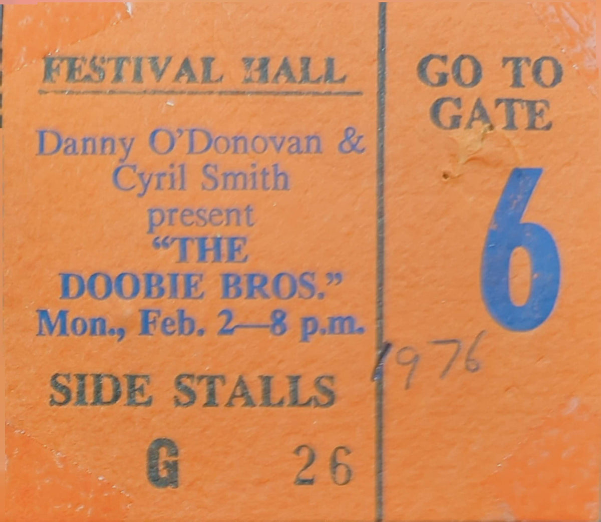 Doobie Brothers - 1976 Original Vintage Concert Ticket Seat #G26