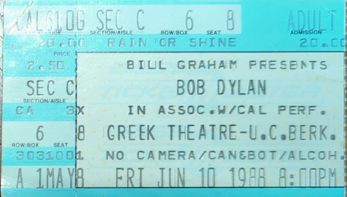 Bob Dylan - 1988 Original Vintage Concert Ticket Seat #6