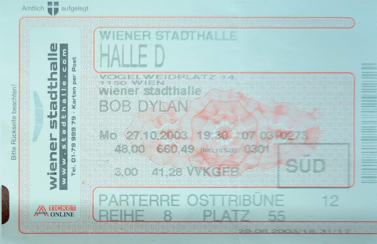 Bob Dylan - 2003 Original Vintage Concert Ticket Seat #12