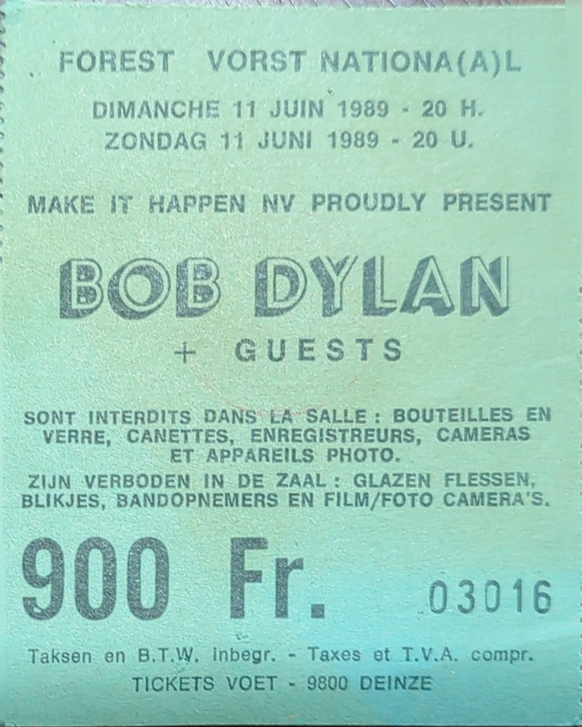 Bob Dylan - 1989 Original Vintage Concert Ticket
