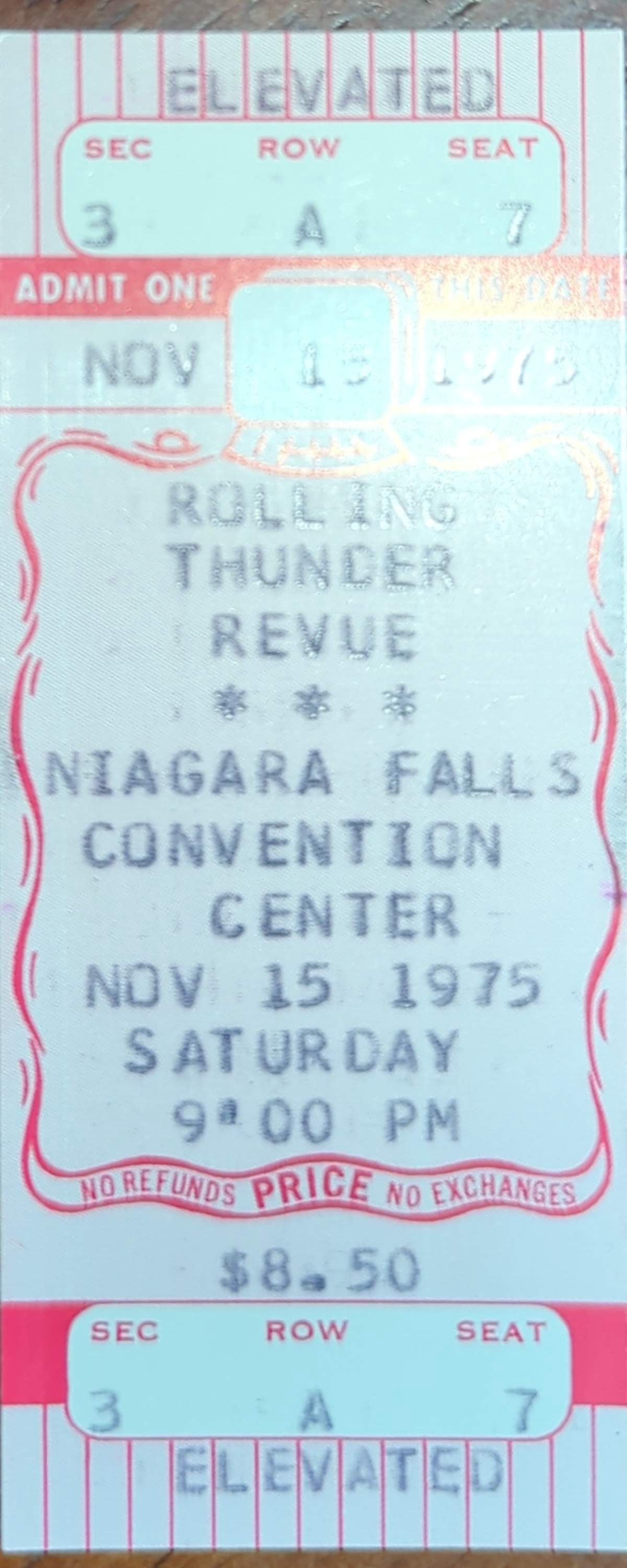 Rolling Thunder Revue - 1975 Original Vintage Concert Ticket Seat #A7