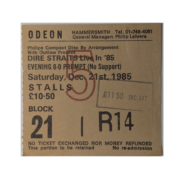 Dire Straits - Brothers In Arms Tour 1985 Original Vintage Concert Ticket