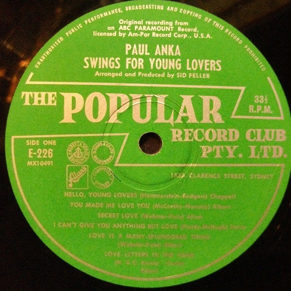 Paul Anka - Swings For Young Lovers Vinyl LP (Used)