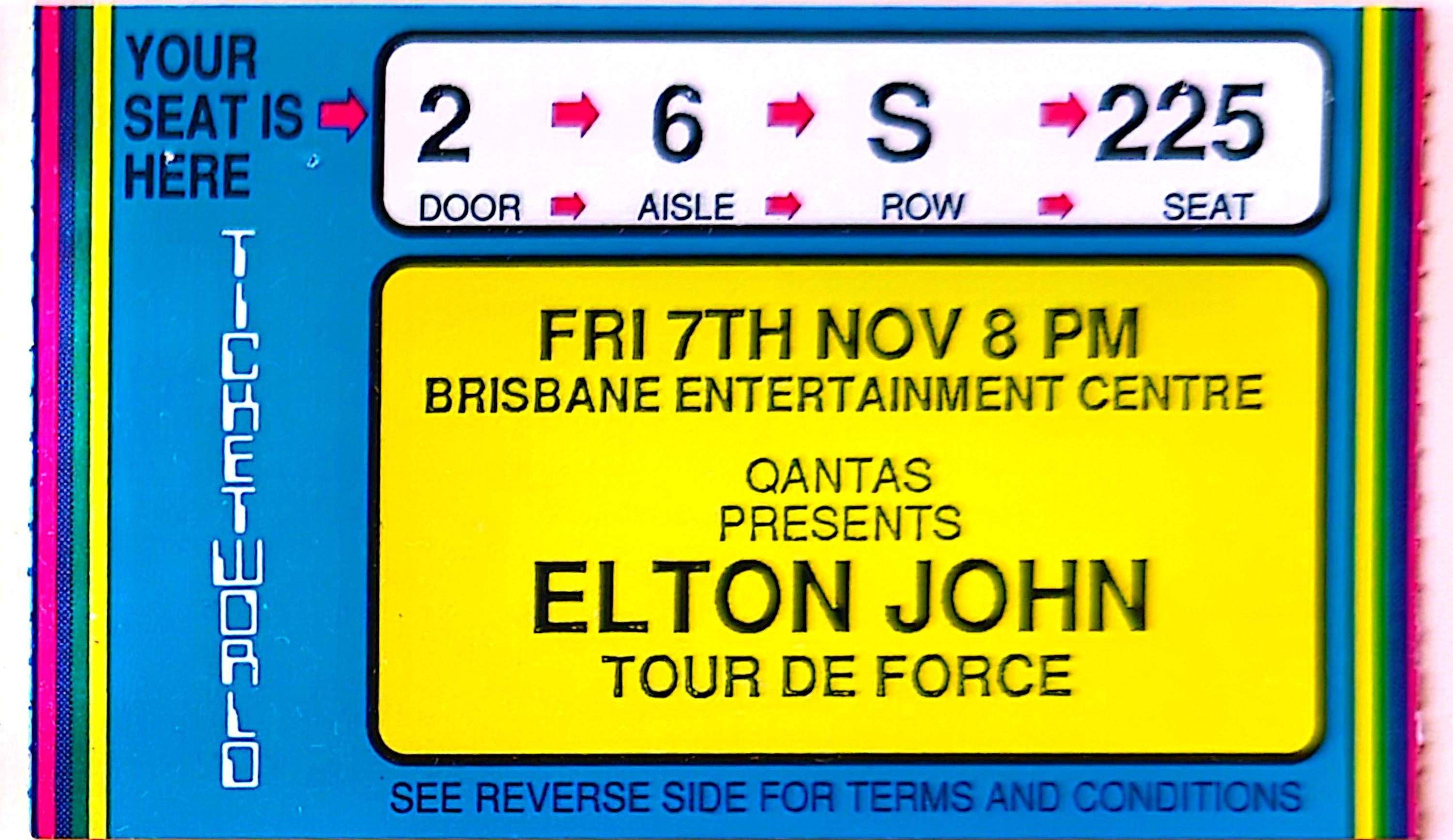 Elton John - 1986 Original Vintage Concert Ticket Seat 225