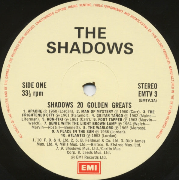 Shadows - 20 Golden Greats Reissue Vinyl LP (Used)