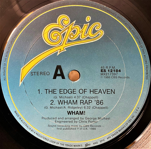 Wham! - The Edge Of Heaven 12" Vinyl Single (Used)